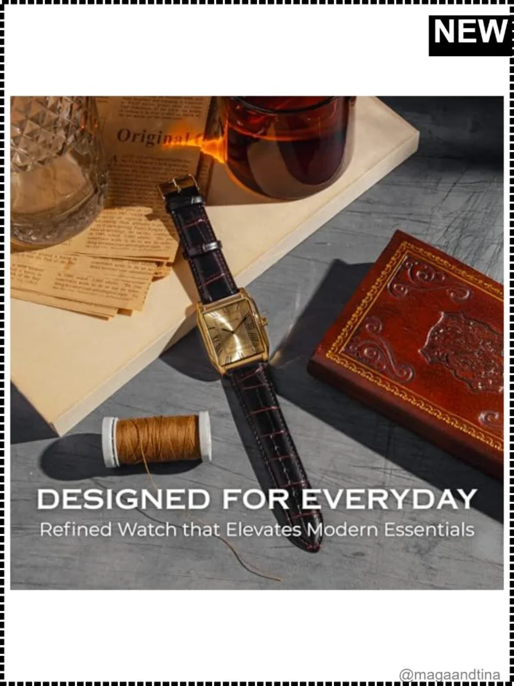 Mens Vintage Tank Dress Watch Genuine Leather Strap Japanese Quartz Water